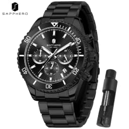 SAPPHERO Men's Luxury Quartz Chronograph Watch Stainless Steel Case 50M Waterproof Luminous Hands Date Display Sport Business Wristwatch Elegant Fashion Timepiece Premium Gift for Men