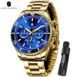 SAPPHERO Men's Luxury Quartz Chronograph Watch Stainless Steel Case 50M Waterproof Luminous Hands Date Display Sport Business Wristwatch Elegant Fashion Timepiece Premium Gift for Men