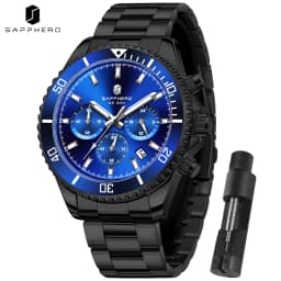 SAPPHERO Men's Luxury Quartz Chronograph Watch Stainless Steel Case 50M Waterproof Luminous Hands Date Display Sport Business Wristwatch Elegant Fashion Timepiece Premium Gift for Men