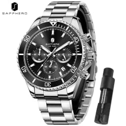 SAPPHERO Men's Luxury Quartz Chronograph Watch Stainless Steel Case 50M Waterproof Luminous Hands Date Display Sport Business Wristwatch Elegant Fashion Timepiece Premium Gift for Men