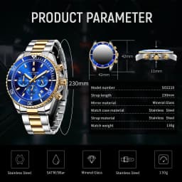 SAPPHERO Men's Luxury Quartz Chronograph Watch Stainless Steel Case 50M Waterproof Luminous Hands Date Display Sport Business Wristwatch Elegant Fashion Timepiece Premium Gift for Men