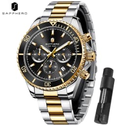 SAPPHERO Men's Luxury Quartz Chronograph Watch Stainless Steel Case 50M Waterproof Luminous Hands Date Display Sport Business Wristwatch Elegant Fashion Timepiece Premium Gift for Men