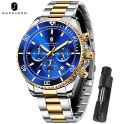 SAPPHERO Men's Luxury Quartz Chronograph Watch Stainless Steel Case 50M Waterproof Luminous Hands Date Display Sport Business Wristwatch Elegant Fashion Timepiece Premium Gift for Men