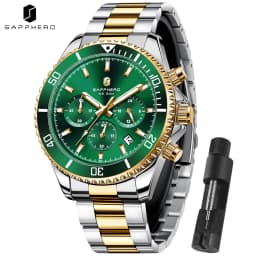 SAPPHERO Men's Luxury Quartz Chronograph Watch Stainless Steel Case 50M Waterproof Luminous Hands Date Display Sport Business Wristwatch Elegant Fashion Timepiece Premium Gift for Men