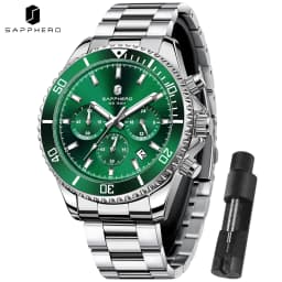 SAPPHERO Men's Luxury Quartz Chronograph Watch Stainless Steel Case 50M Waterproof Luminous Hands Date Display Sport Business Wristwatch Elegant Fashion Timepiece Premium Gift for Men