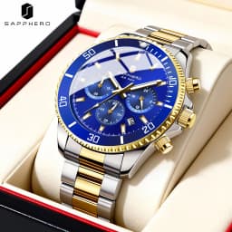 SAPPHERO Men's Luxury Quartz Chronograph Watch Stainless Steel Case 50M Waterproof Luminous Hands Date Display Sport Business Wristwatch Elegant Fashion Timepiece Premium Gift for Men