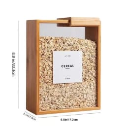 Food Dispenser Kitchen Organizer Bamboo Wood Sealed Pantry Storage Container for Pasta Cereals Rice Flour with Clear Acrylic Lid Transparent Sliding Lid Easy Organization