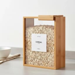 Food Dispenser Kitchen Organizer Bamboo Wood Sealed Pantry Storage Container for Pasta Cereals Rice Flour with Clear Acrylic Lid Transparent Sliding Lid Easy Organization