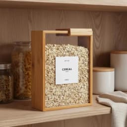 Food Dispenser Kitchen Organizer Bamboo Wood Sealed Pantry Storage Container for Pasta Cereals Rice Flour with Clear Acrylic Lid Transparent Sliding Lid Easy Organization