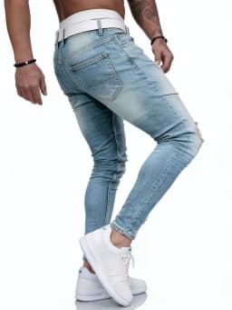Popular European and American Light Blue Ripped Stretch Jeans