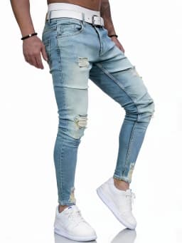 Popular European and American Light Blue Ripped Stretch Jeans