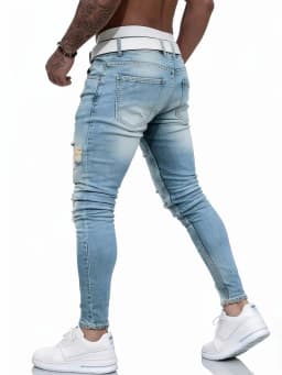 Popular European and American Light Blue Ripped Stretch Jeans