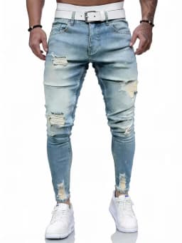 Popular European and American Light Blue Ripped Stretch Jeans