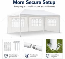 10 X 20 FT Outdoor Party Canopy Tent in White, with Removable Window Sidewalls, Ropes, and Stakes — Ldeal for Backyard Events, Weddings, Graduations, Picnics, and Outdoor Dining.