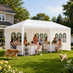 10 X 20 FT Outdoor Party Canopy Tent in White, with Removable Window Sidewalls, Ropes, and Stakes — Ldeal for Backyard Events, Weddings, Graduations, Picnics, and Outdoor Dining.