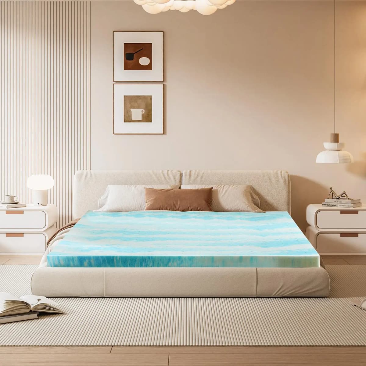 2 Inch Cooling Gel Swirl Memory Foam Mattress Topper Slow Rebound Orthopedic Bed Pad Back Pain Relief Soft Breathable Sleeping Mat for Student Dormitory Hotel Home Bedroom Double Bed Mattress