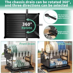 2 Tier Dish Drying Rack For Kitchen Counter Rustproof Dish Drainer With Drainboard Mat Cutlery Utensil Holder Cup Rack Large Capacity Sink Organizer Storage Accessories Space Saver Easy Assembly