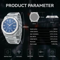 SAPPHERO Men's Automatic Watch Stainless Steel Luxury Sport Wristwatch 50M Waterproof Date Display Business Casual Elegant Durable Mechanical Watch for Men Daily Wear Office Travel Gift