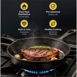 3-Piece Cast Iron Skillet Set, 6,8,10 Inch Frying Pans, Pre-Seasoned Cookware for Stovetop Oven Grill Camping Kitchen