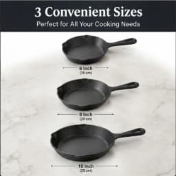 3-Piece Cast Iron Skillet Set, 6,8,10 Inch Frying Pans, Pre-Seasoned Cookware for Stovetop Oven Grill Camping Kitchen