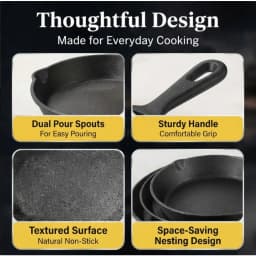 3-Piece Cast Iron Skillet Set, 6,8,10 Inch Frying Pans, Pre-Seasoned Cookware for Stovetop Oven Grill Camping Kitchen