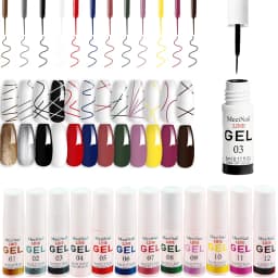 12 Colors Gel Liner Nail Polish Kit, 2in1 Ultra-fine Brush UV Gel, Line Art Drawing for Home Salon Nail Art DIY Use