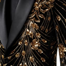 Men Black Velvet Blazer Gold Floral Embroidery Shawl Lapel Slim Fit Jacket Wedding Groom Tuxedo For Party Prom