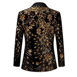 Men Black Velvet Blazer Gold Floral Embroidery Shawl Lapel Slim Fit Jacket Wedding Groom Tuxedo For Party Prom