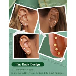18 Pairs Hypoallergenic Flat Back Earrings Cartilage Earring Stacks 14K Gold Plated Surgical Steel, Dainty Small Hoops Earrings Set for Sensitive Ears Women's Jewelry Gift