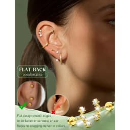 18 Pairs Hypoallergenic Flat Back Earrings Cartilage Earring Stacks 14K Gold Plated Surgical Steel, Dainty Small Hoops Earrings Set for Sensitive Ears Women's Jewelry Gift