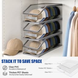 Hat Storage Organizer Box Clear PVC Baseball Cap Storage Container Stackable Dust‑Proof Cap Holder For Closet Wardrobe Under Bed