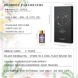 PHATOIL 15pcs x 5ml Essential Oil Gift Set For Aromatherapy Diffuser Lavender Peppermint Eucalyptus Lemon Cinnamon Vanilla Rose Aroma Essential Oils For Soap & Candle Making