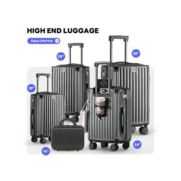 20 Inch Carry On Luggage With Cup Holder and USB Port, Airline Approved TSA Lock Hardside Suitcase, Lightweight PC Spinner Wheel Travel Suitcase for Women Men Business Vacation, 360 Degree Rolling Trolley Case with Front Pocket