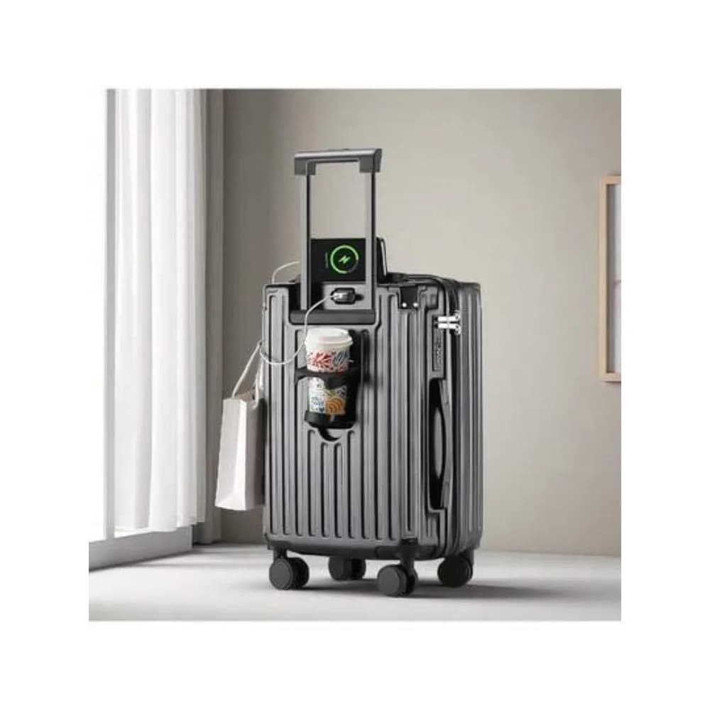 20 Inch Carry On Luggage With Cup Holder and USB Port, Airline Approved TSA Lock Hardside Suitcase, Lightweight PC Spinner Wheel Travel Suitcase for Women Men Business Vacation, 360 Degree Rolling Trolley Case with Front Pocket
