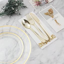 Free Shipping 700 PCS Clear Gold Plastic Plates And Silverware Set Disposable | Gold Plastic Silverware For 100, Include: 200 Plastic Plates, 100 Gold Silverware, 100 Cups, 100 Napkins For Party, Wedding