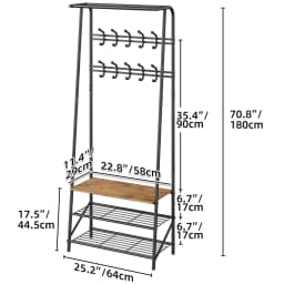 Coat Rack, Hall Tree with Bench and Shoe Storage,Entryway Bench with Coat Rack, 5 Hooks and 3 Tier Shoe Storage, Metal Frame for Entryway, Hallway, Front Door