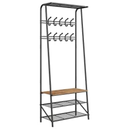 Coat Rack, Hall Tree with Bench and Shoe Storage,Entryway Bench with Coat Rack, 5 Hooks and 3 Tier Shoe Storage, Metal Frame for Entryway, Hallway, Front Door