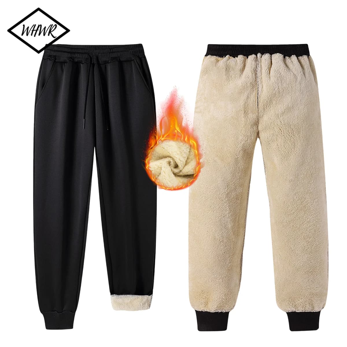 Men Heavy Sherpa Lined Winter Jogger Sweatpants Elastic Waist Thermal Cold‑weather Trousers Warm Fleece Inner Casual Jogging Pants