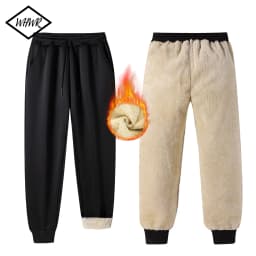 Men Heavy Sherpa Lined Winter Jogger Sweatpants Elastic Waist Thermal Cold‑weather Trousers Warm Fleece Inner Casual Jogging Pants