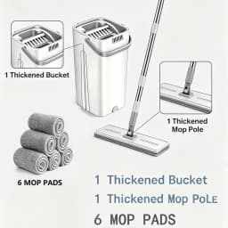 PokEpic 1PC Upgrade Mop And Bucket With Wringer Set, Flat Floor Cleaning Mop System With 6 Reusable Microfiber Pads, Wet Dry Household Cleaning Tool, Durable Floor Mop For Kitchen Bathroom Home Essentials/sh260429125579894628443