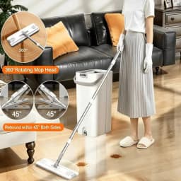 PokEpic 1PC Upgrade Mop And Bucket With Wringer Set, Flat Floor Cleaning Mop System With 6 Reusable Microfiber Pads, Wet Dry Household Cleaning Tool, Durable Floor Mop For Kitchen Bathroom Home Essentials/sh260429125579894628443
