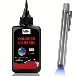 100g UV Resin Kit, Quick-Drying Epoxy Adhesive, Suitable For Beginners And Secondary Bonding; 100g Adhesive, Coloured UV Resin (White, Black And Red), Comes With A Pen-Style UV Lamp, Suitable For Resin Casting And Jewellery Casting.