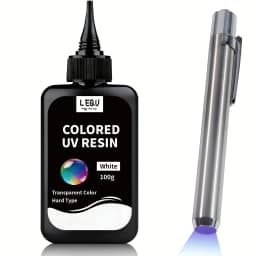 100g UV Resin Kit, Quick-Drying Epoxy Adhesive, Suitable For Beginners And Secondary Bonding; 100g Adhesive, Coloured UV Resin (White, Black And Red), Comes With A Pen-Style UV Lamp, Suitable For Resin Casting And Jewellery Casting.