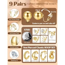 Clip On Earrings for Women 14K Gold Plated Clip Earrings Non Pierced Ears Clips CZ Pearl Knot Twist Chunky Hoop and Studs Earring Set Hypoallergenic Fake Earings Jewelry