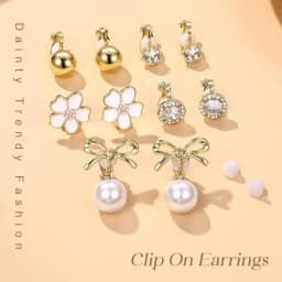 Clip On Earrings for Women 14K Gold Plated Clip Earrings Non Pierced Ears Clips CZ Pearl Knot Twist Chunky Hoop and Studs Earring Set Hypoallergenic Fake Earings Jewelry