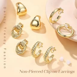 Clip On Earrings for Women 14K Gold Plated Clip Earrings Non Pierced Ears Clips CZ Pearl Knot Twist Chunky Hoop and Studs Earring Set Hypoallergenic Fake Earings Jewelry