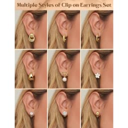 Clip On Earrings for Women 14K Gold Plated Clip Earrings Non Pierced Ears Clips CZ Pearl Knot Twist Chunky Hoop and Studs Earring Set Hypoallergenic Fake Earings Jewelry