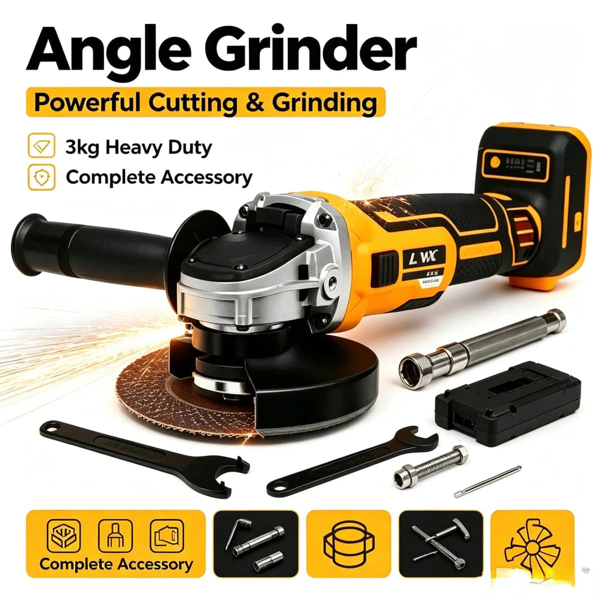 Cross-Border DW Brushless Lithium Angle Grinder, Multifunctional Polishing and Cutting Small Cordless Electric Sander Wholesale, Compatible with 20V, 6Ah Batteries
