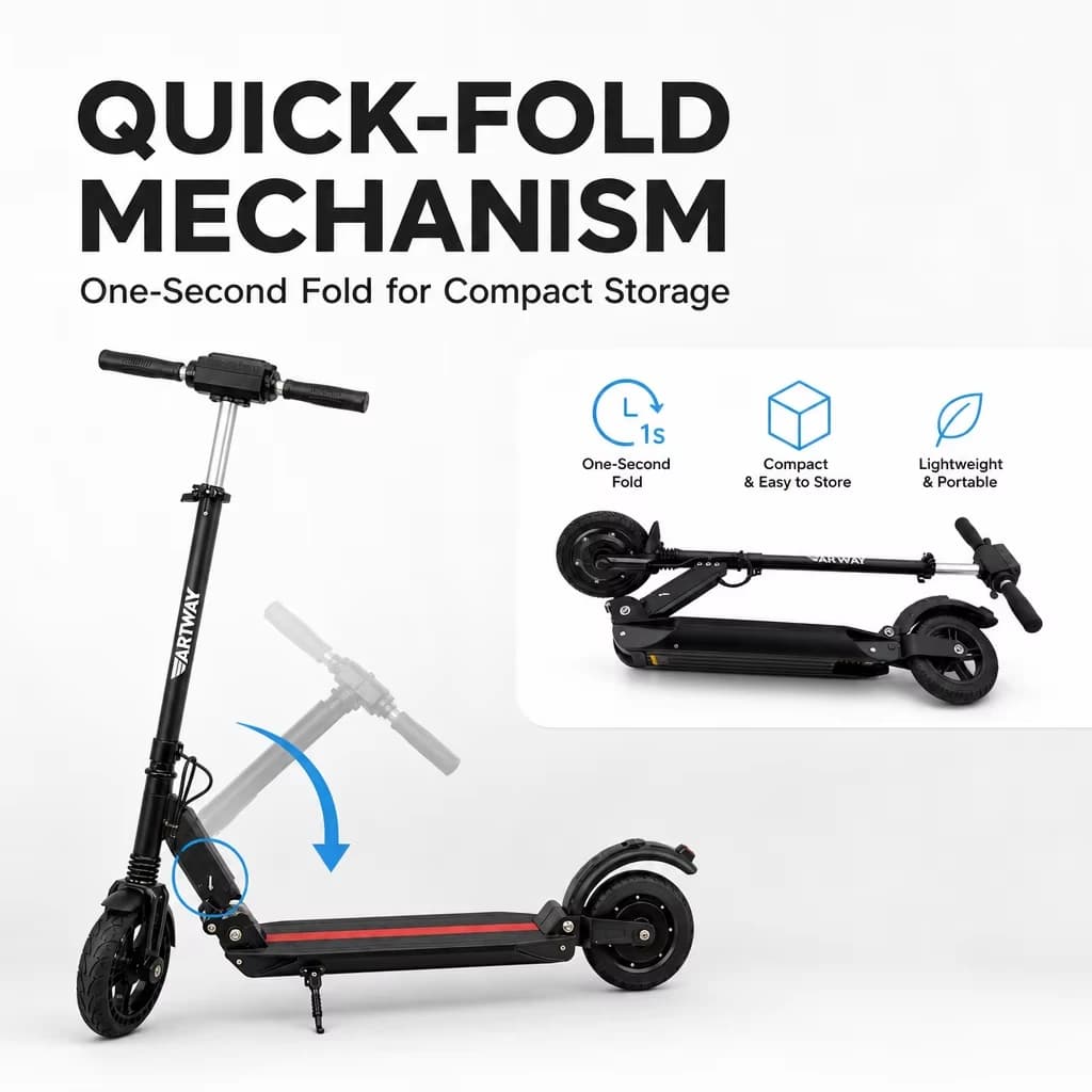 350W Folding Electric Scooter 25KM/H Max Speed 36V 7.5Ah Battery 8.5 Inch Shock‑Absorbing Tire Portable E‑Scooter for Adult Urban Commute