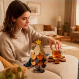 Star Wooden Christmas Tree Shaped Coasters For Home / Entryway Decor, Dinner Table Or Coffee Table. Heat-Resistant Wooden Trivets For Hot Dishes Wooden Tree Trivets Set For Hot Pans, Bowls Or Plates.